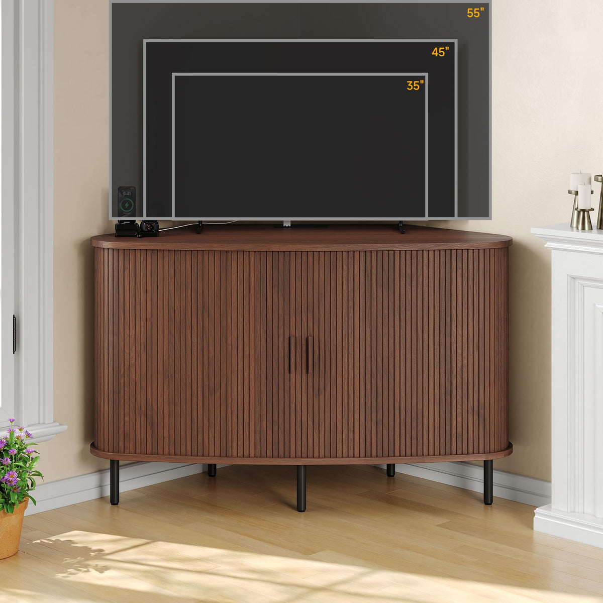47 Inch Walnut Corner TV Stand K908