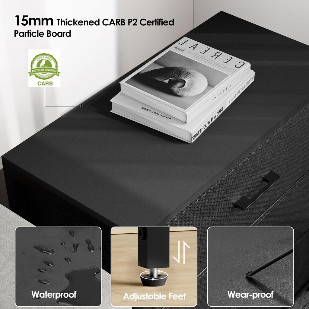Black 3 Fabric Drawer Nightstand C364
