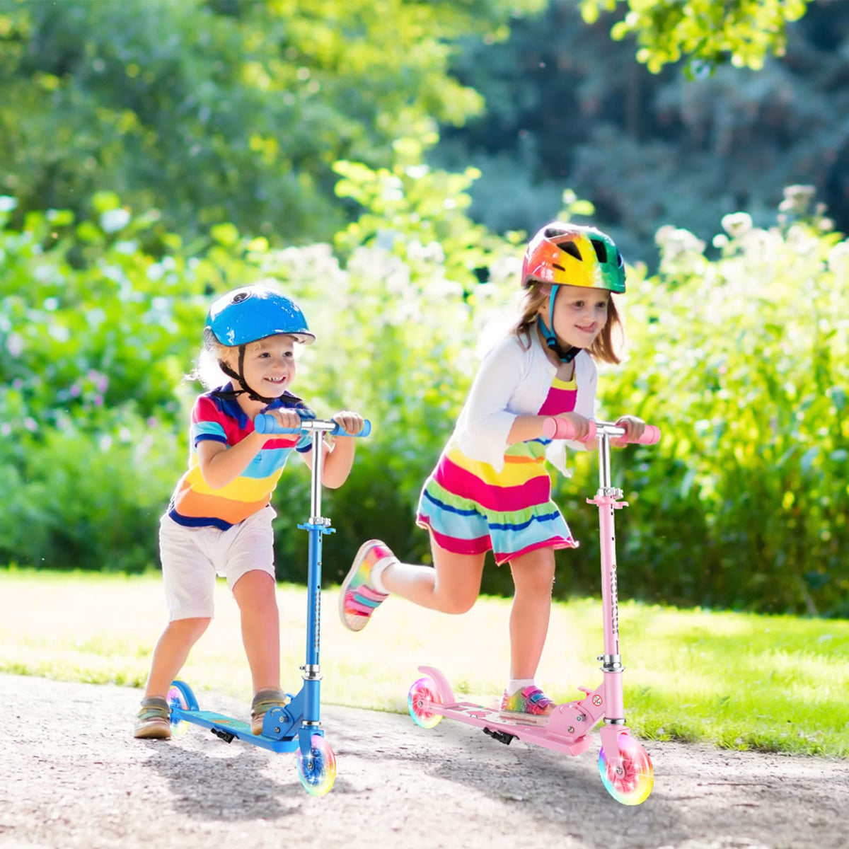 Pink 2 Wheel Kids Scooter with LED Light Up Wheels E2508