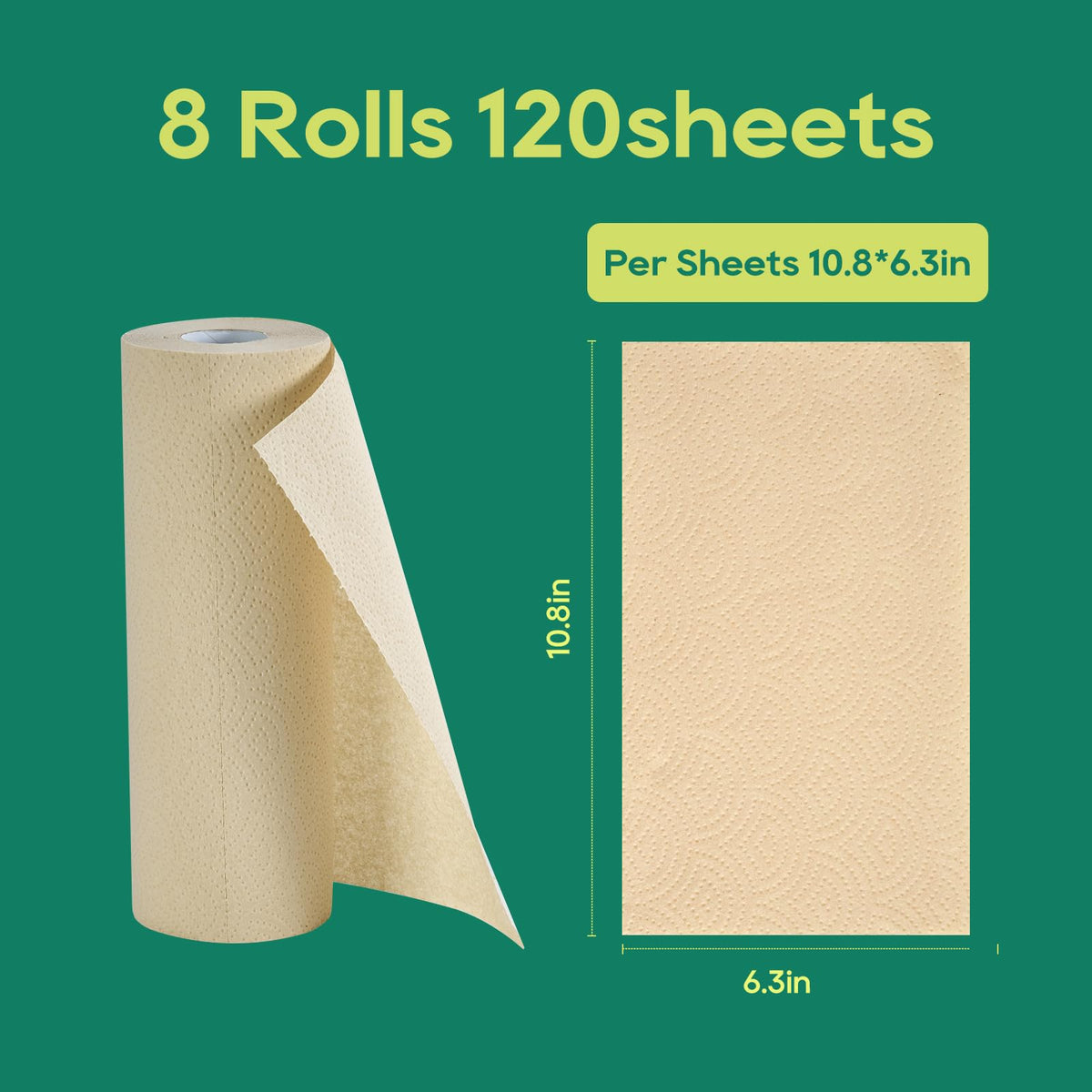 Bamboo Paper Towels, 8 Rolls, 2 Ply 120 Sheets U3116