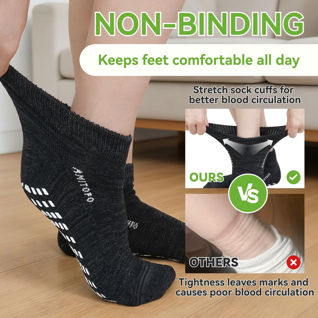 Diabetic Non-Slip Wide Cuff Bamboo Viscose Ankle Socks 6 pairs C4842