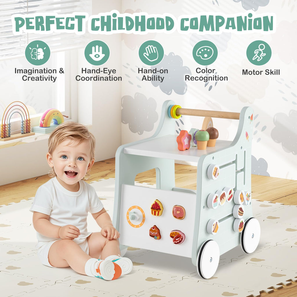 Wooden Baby Walker with Storage and Wheels R956