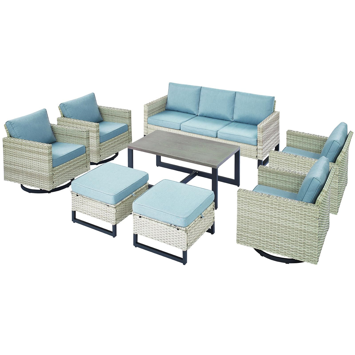 8 Piece Wicker Patio Conversation Set with Swivel Rocker Chairs V826640