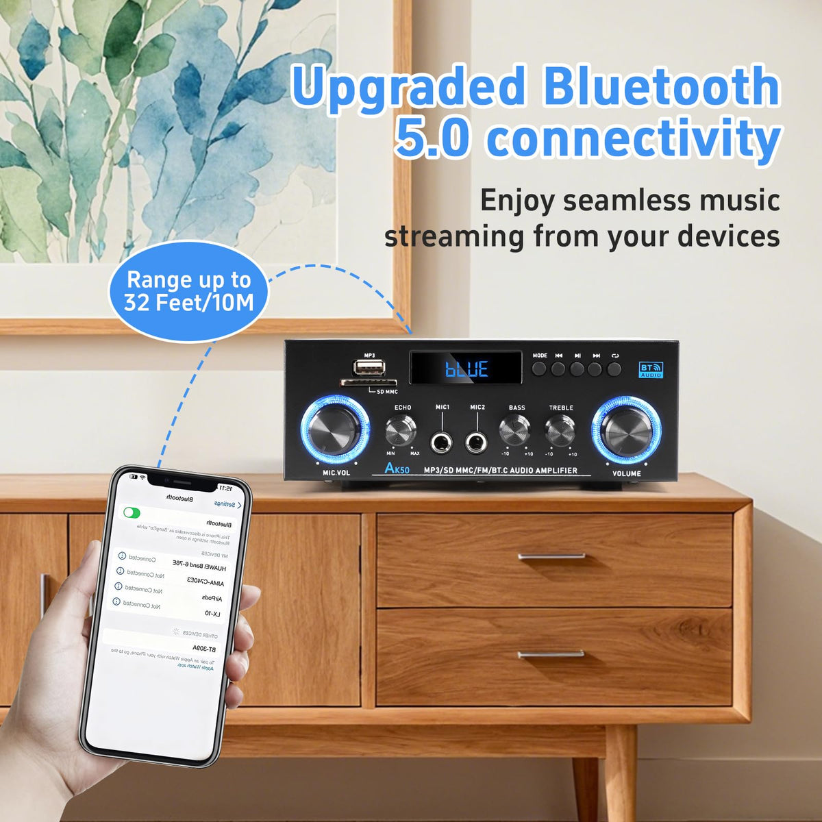 Bluetooth 5.0 2 Channel 400W Stereo Amplifier H252245