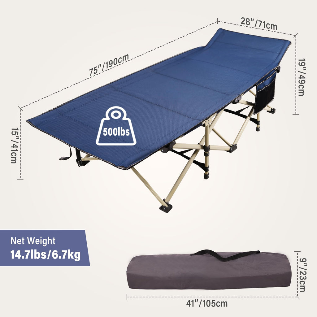 2-Pack Extra Wide Heavy Duty Folding Camping Cots Blue B91465