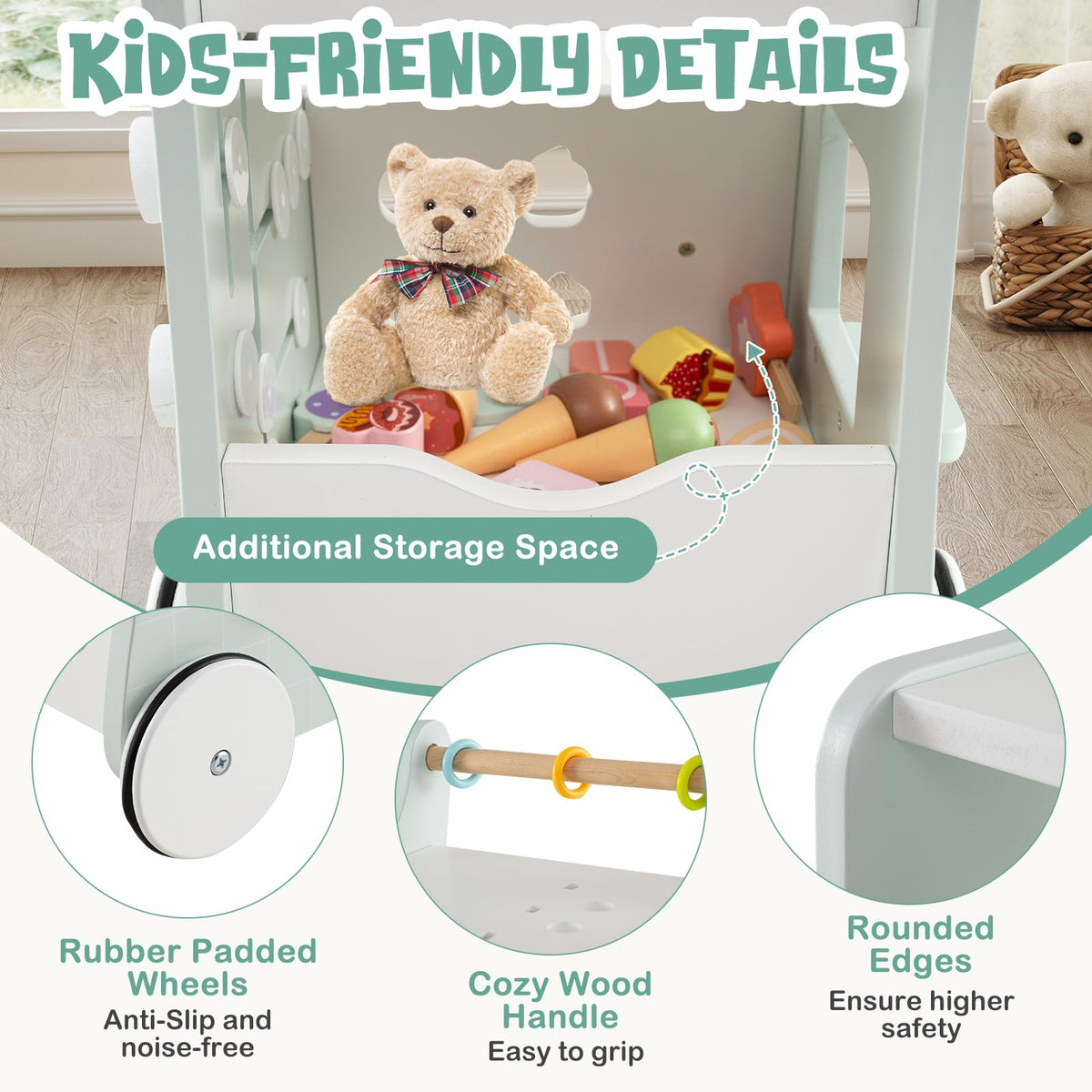 Wooden Baby Walker with Storage and Wheels R956
