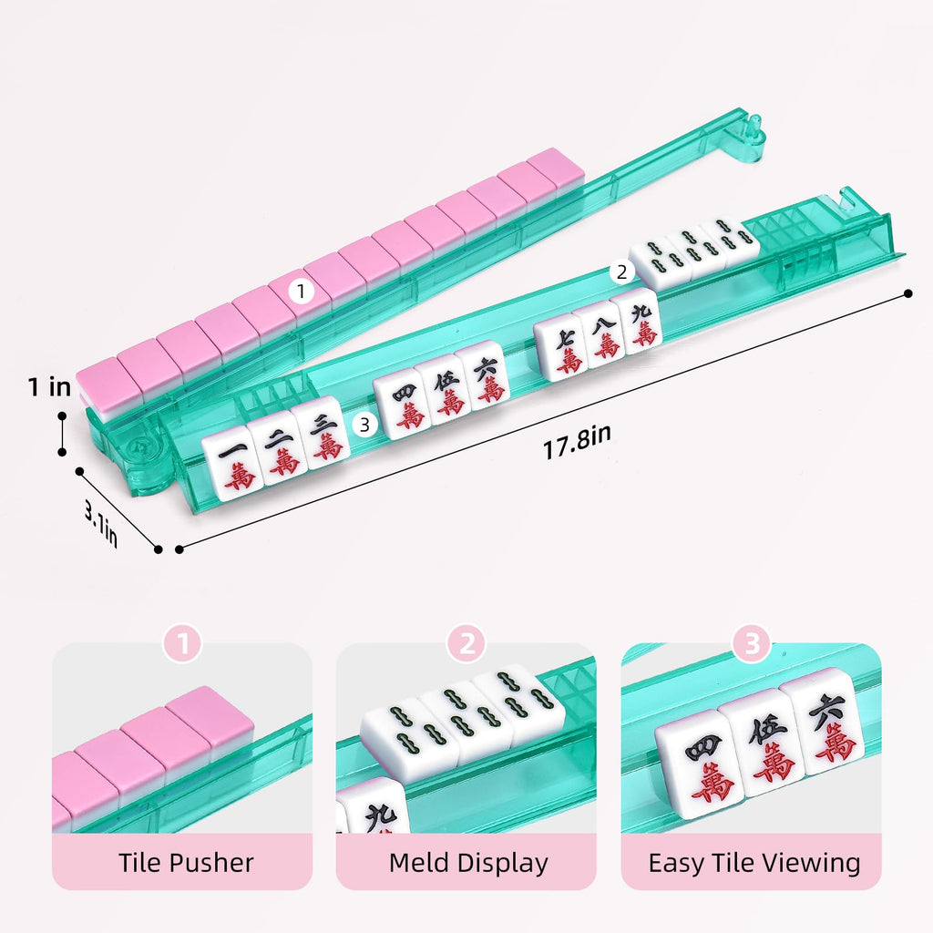 Clear Mahjong Racks with Pushers, 4-Pack Non-Slip Acrylic P5196