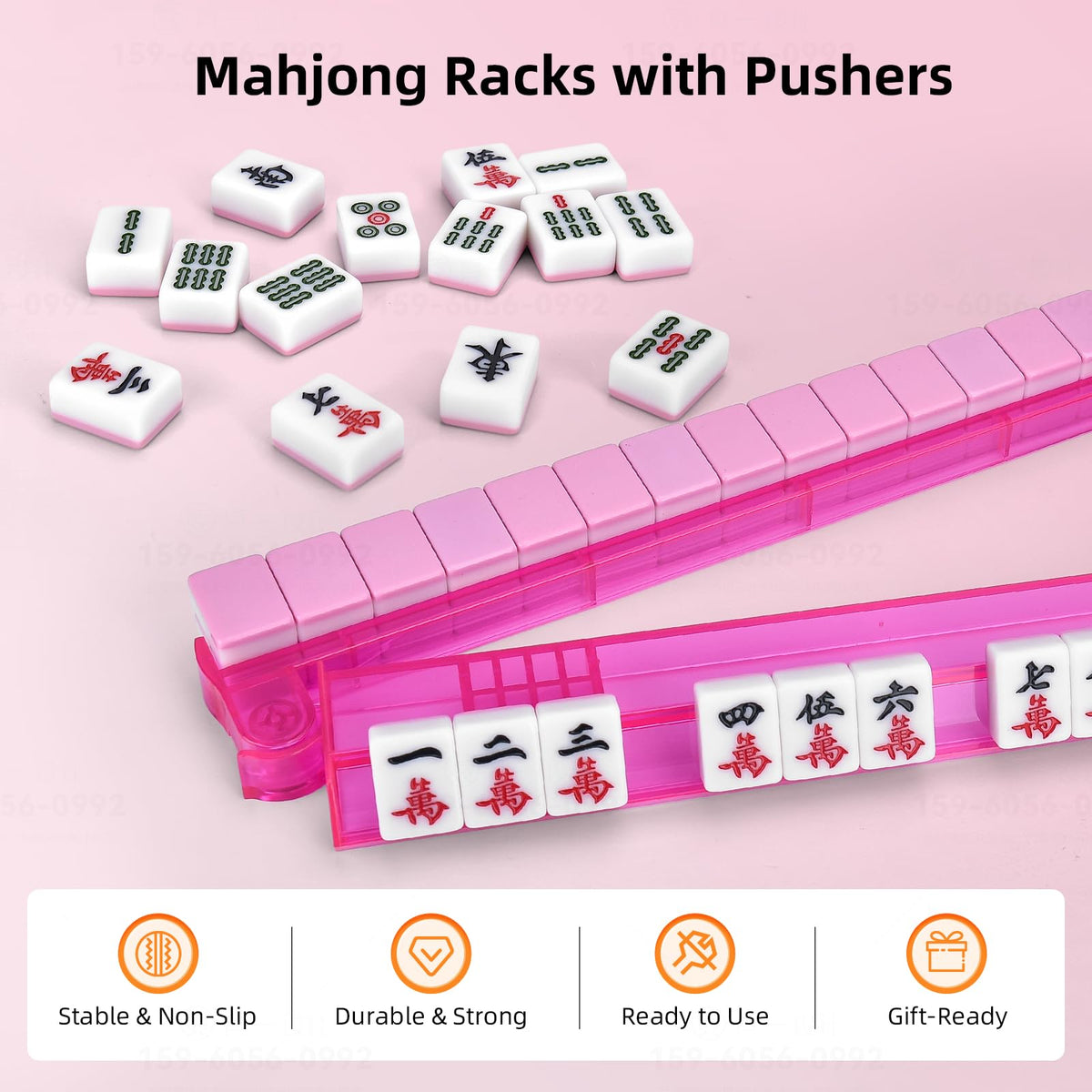 Clear Mahjong Racks with Pushers, 4-Pack Non-Slip Acrylic P5196