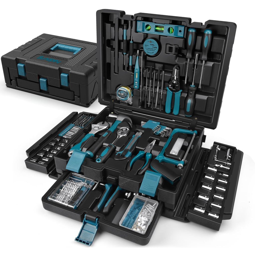 379 Pcs Portable Home and Auto Tool Kit with Drawer Blue L2011