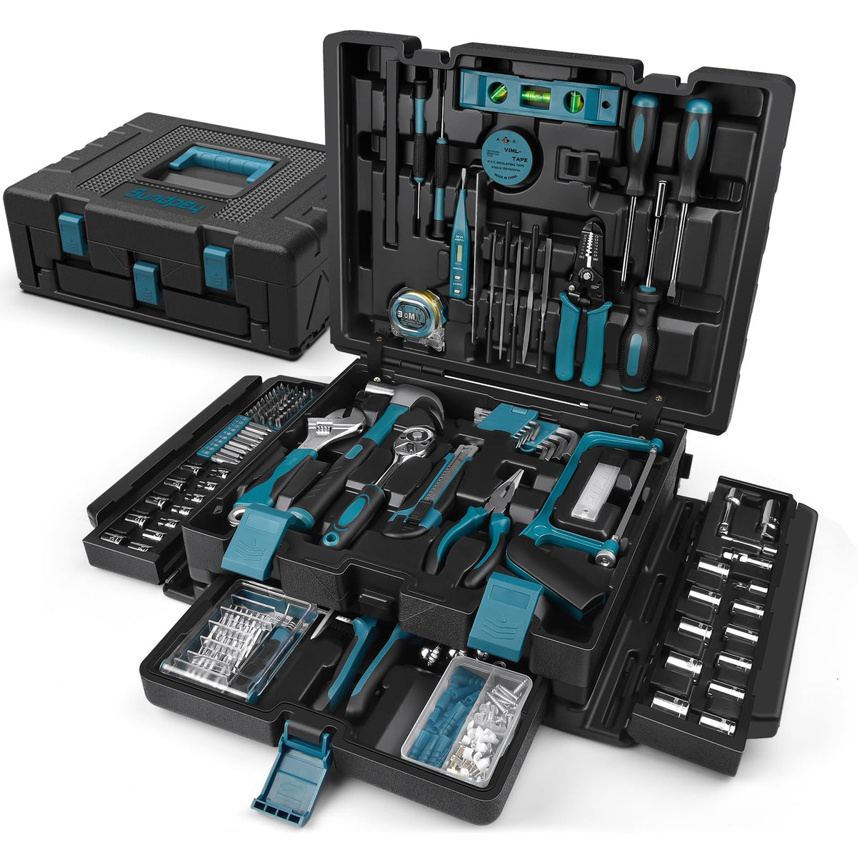 379 Pcs Portable Home and Auto Tool Kit with Drawer Blue L2011