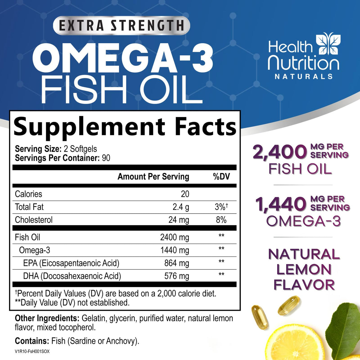 Omega 3 Fish Oil 2400mg Softgels R74200