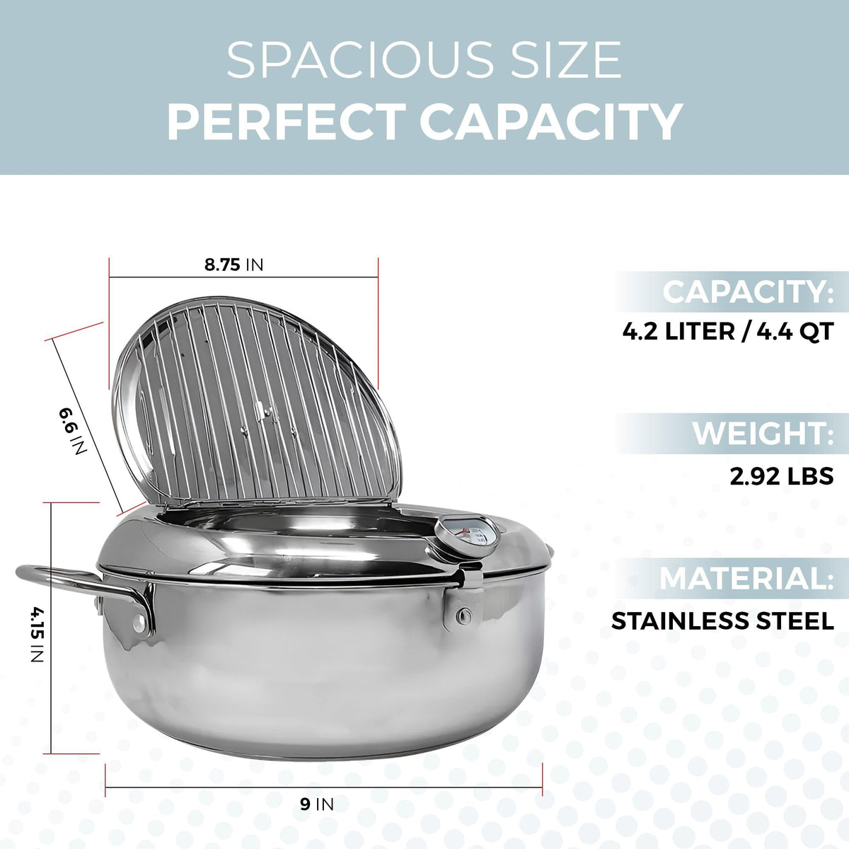 11-Inch Stainless Steel Deep Fryer Pot with Oil Thermometer M28886