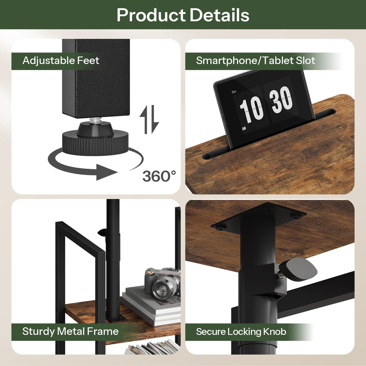 360° Swivel 3-Tier Side Table with Storage A7832