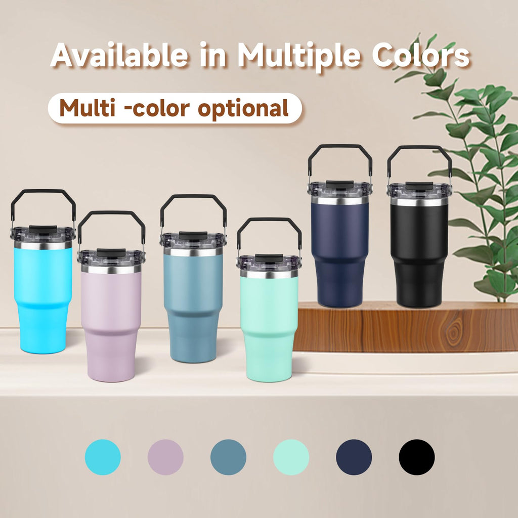 20oz Stainless Steel Insulated Tumbler with Handle and Flip Straw Lid Y6535