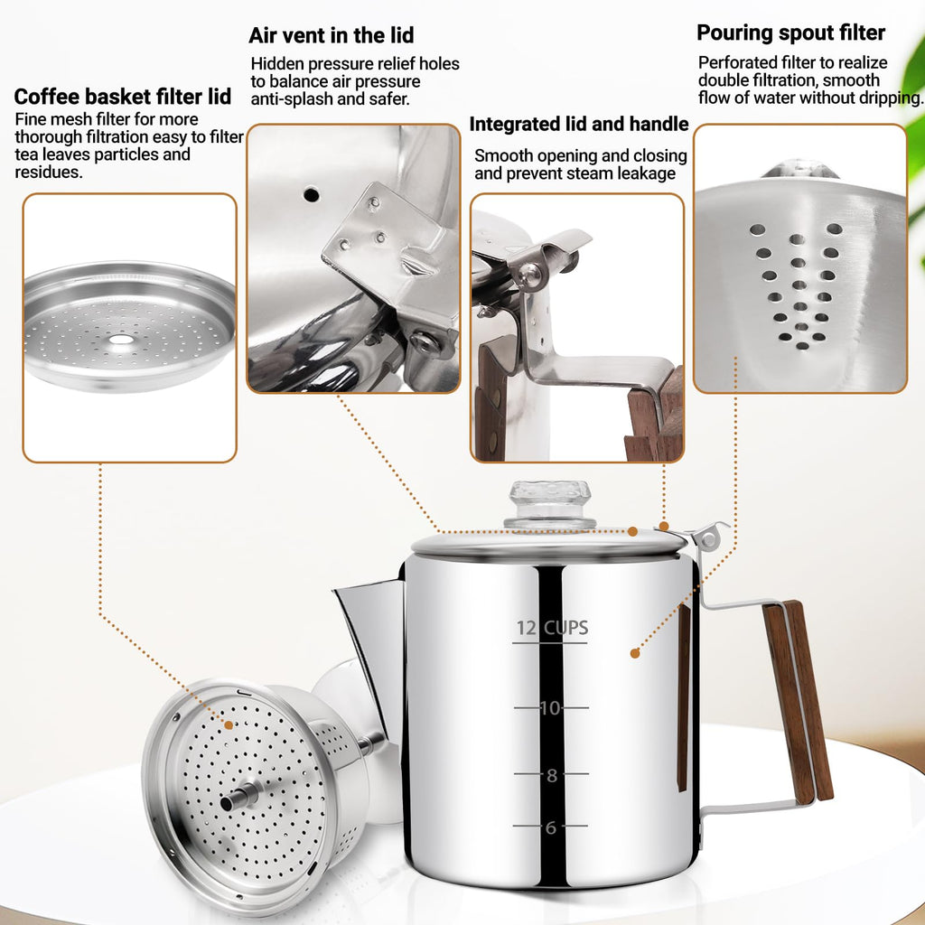 12 Cup Stainless Steel Percolator Coffee Pot Y535042