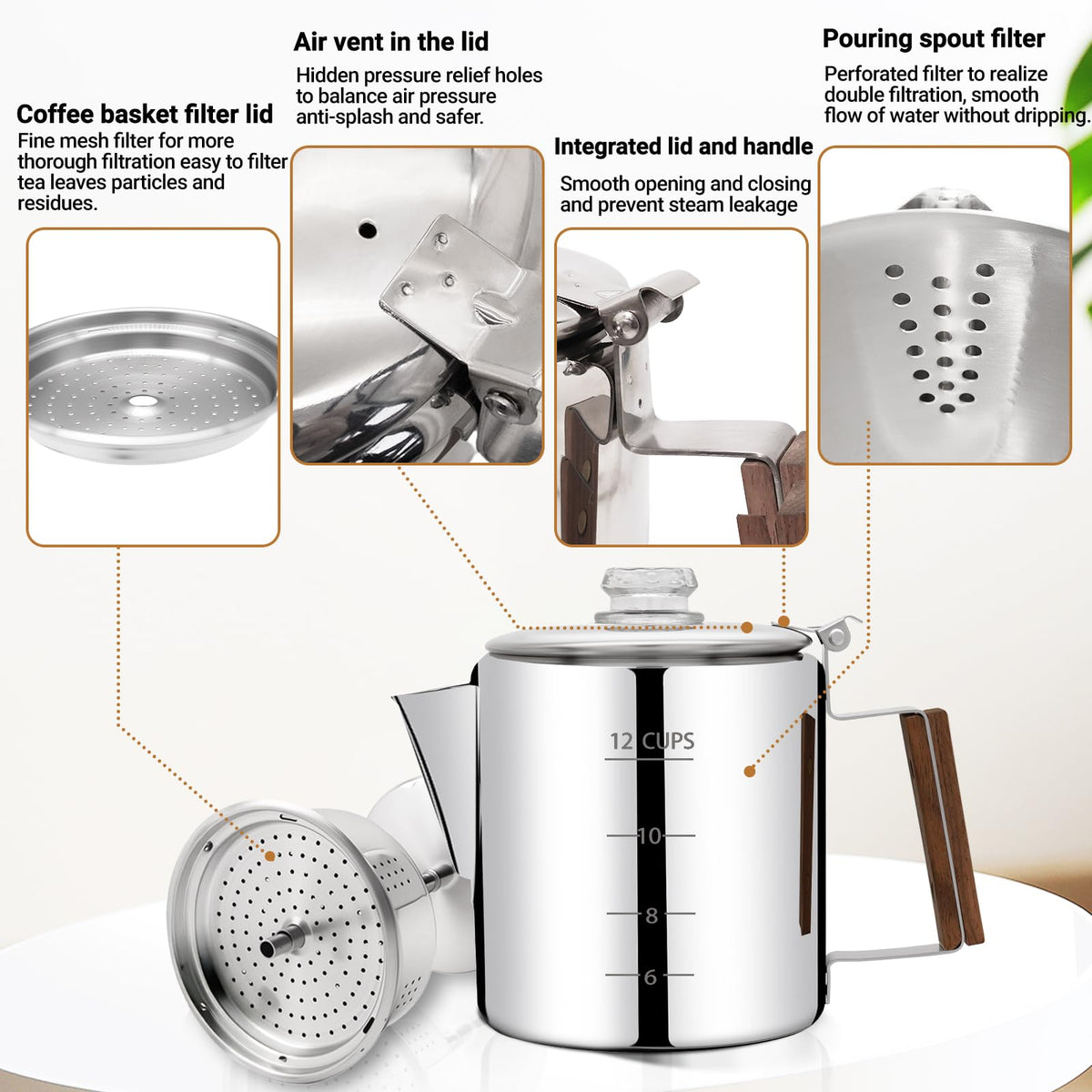12 Cup Stainless Steel Percolator Coffee Pot Y535042