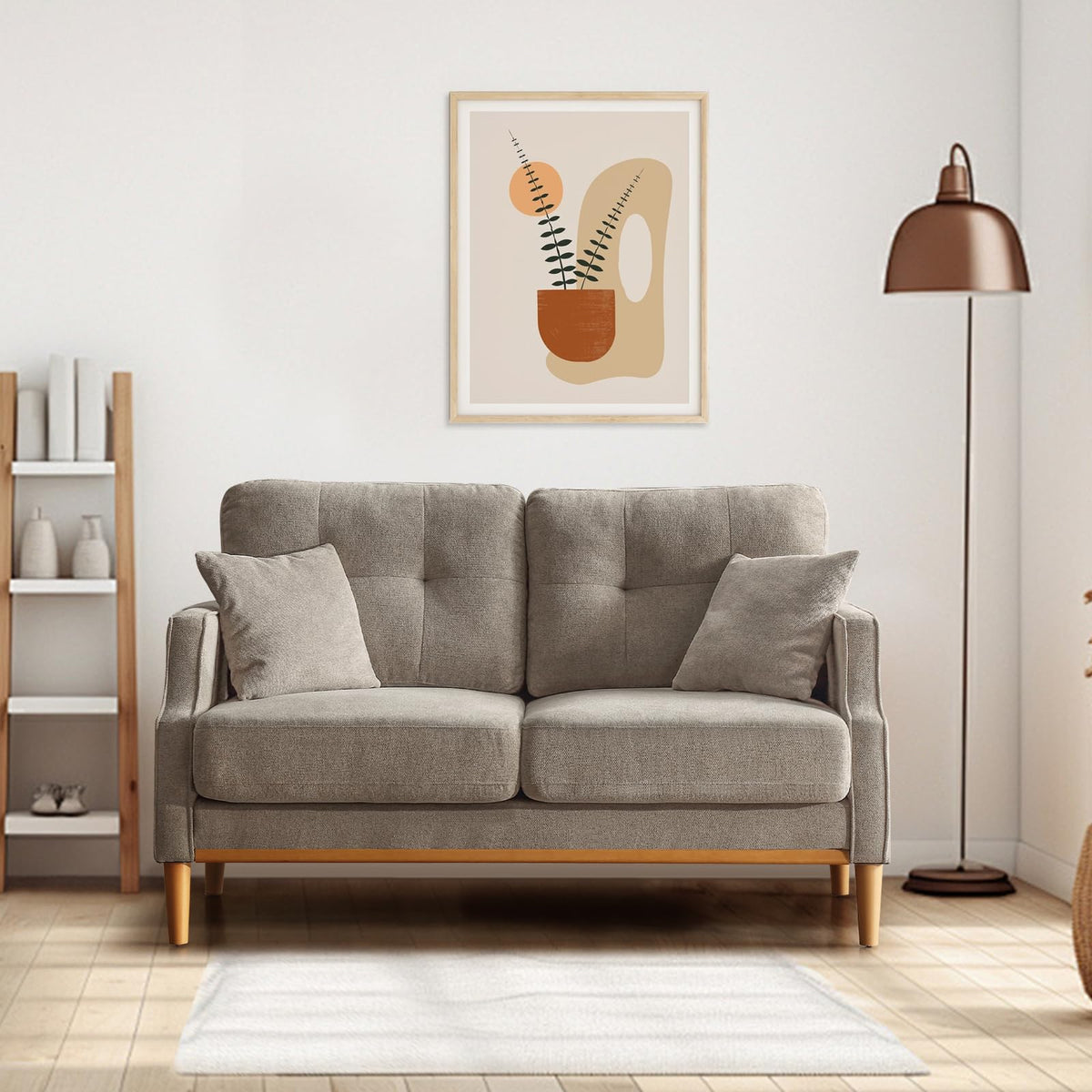 Light Grey Fabric Upholstered 2-Seat Loveseat Sofa with USB Port J8467