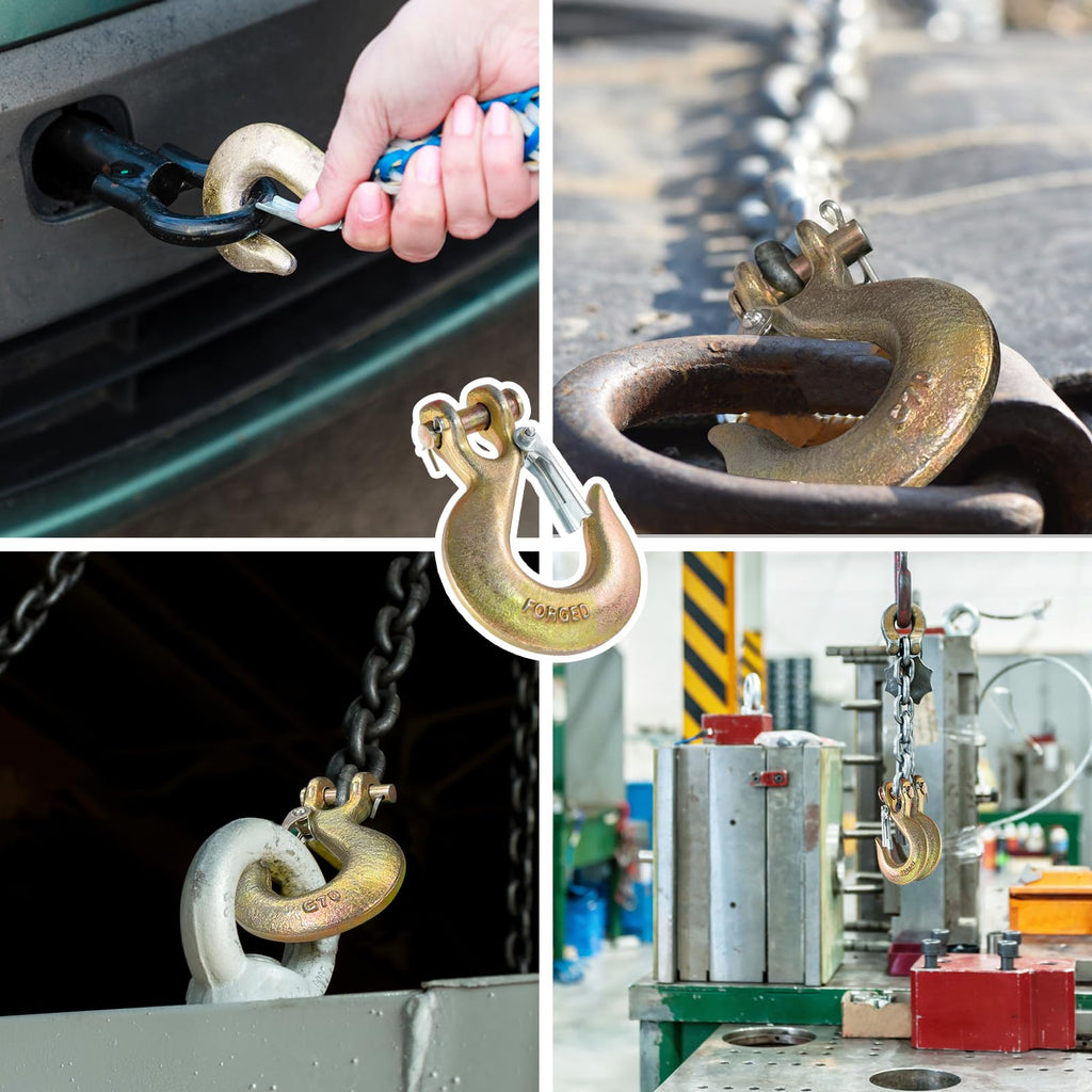2 Pack 3/8" G70 Clevis Slip Hooks with Safety Latch M3778