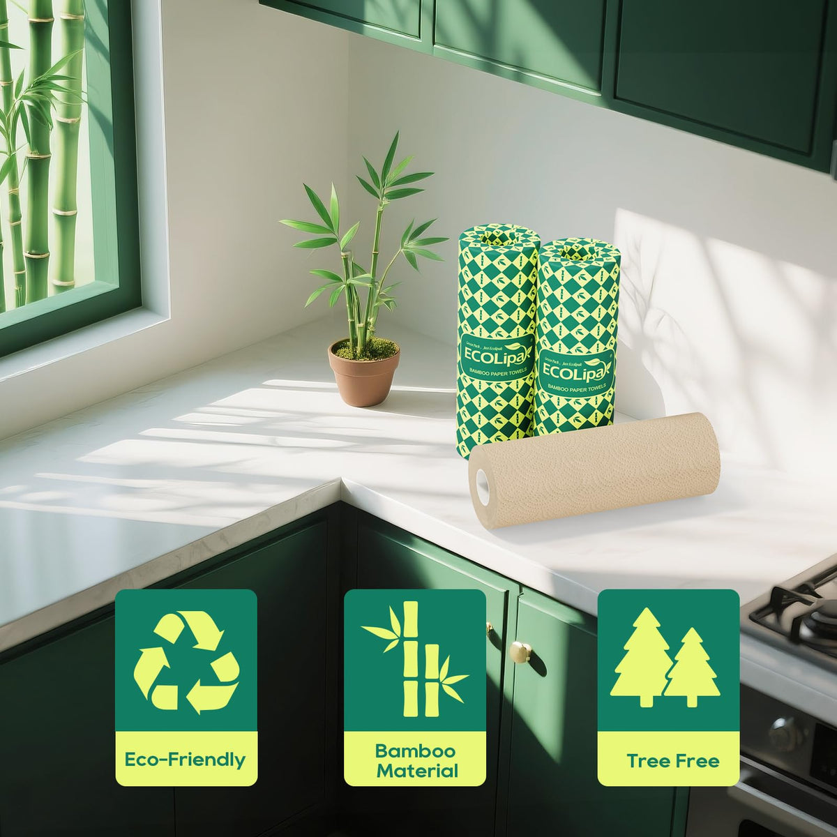 Bamboo Paper Towels, 8 Rolls, 2 Ply 120 Sheets U3116