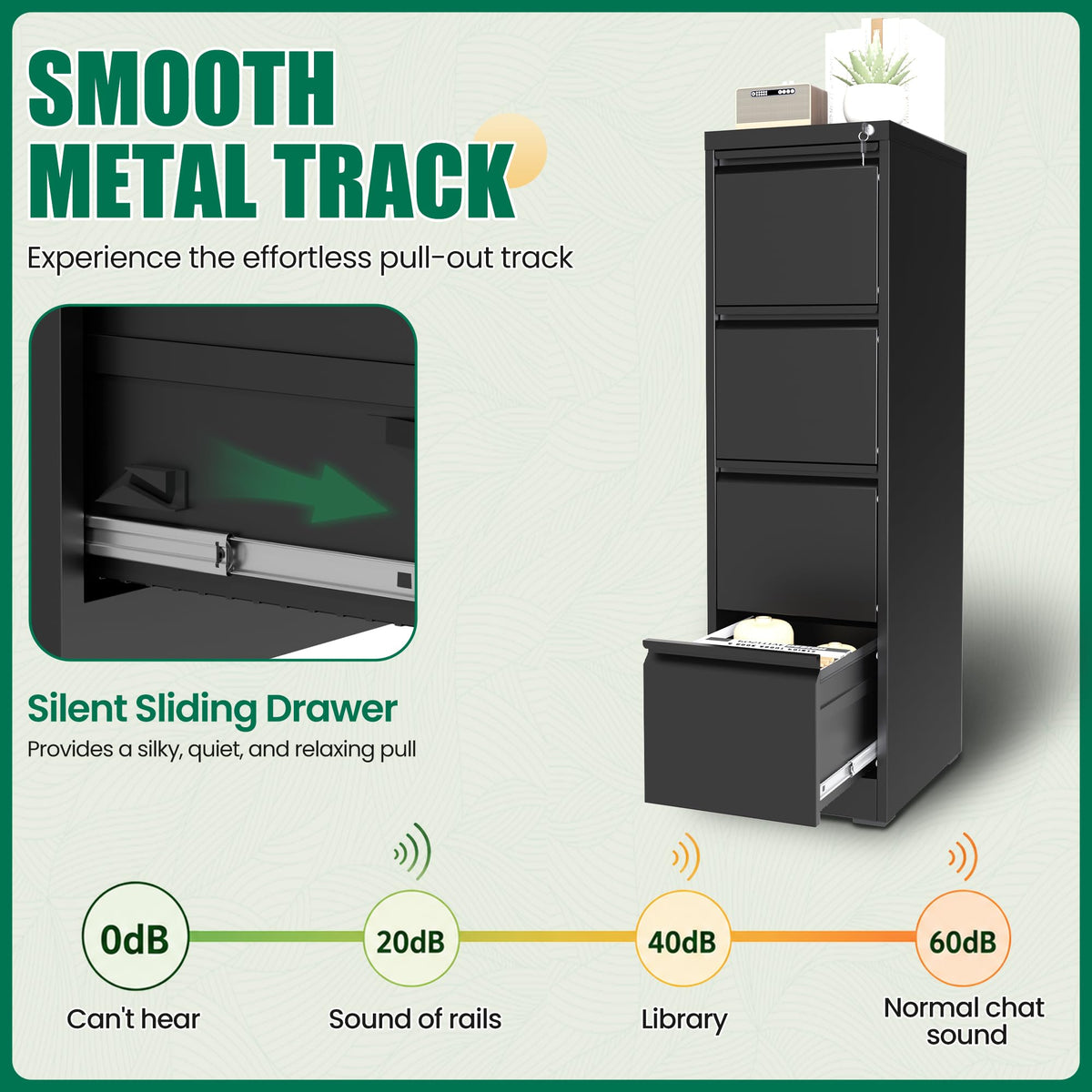 Black 4 Drawer Metal File Cabinet with Lock B967
