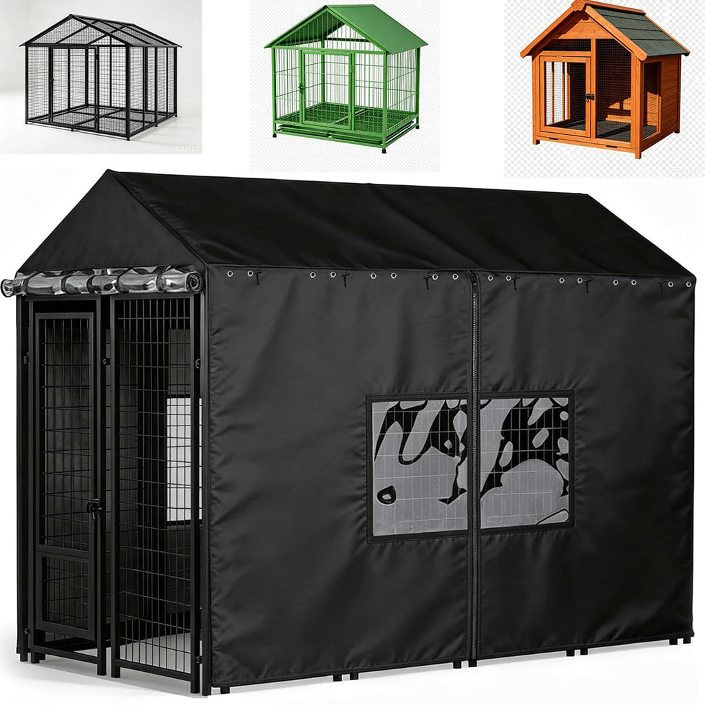 Outdoor Dog Kennel Cover with Clear PVC Windows & Roll-Up Panels S87764