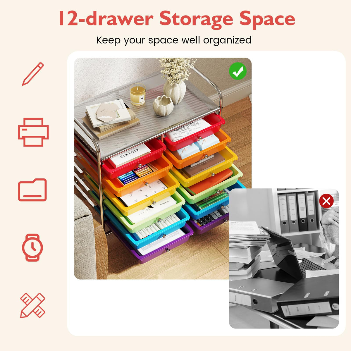 12 Drawer Rolling Storage Cart with Lockable Wheels M856