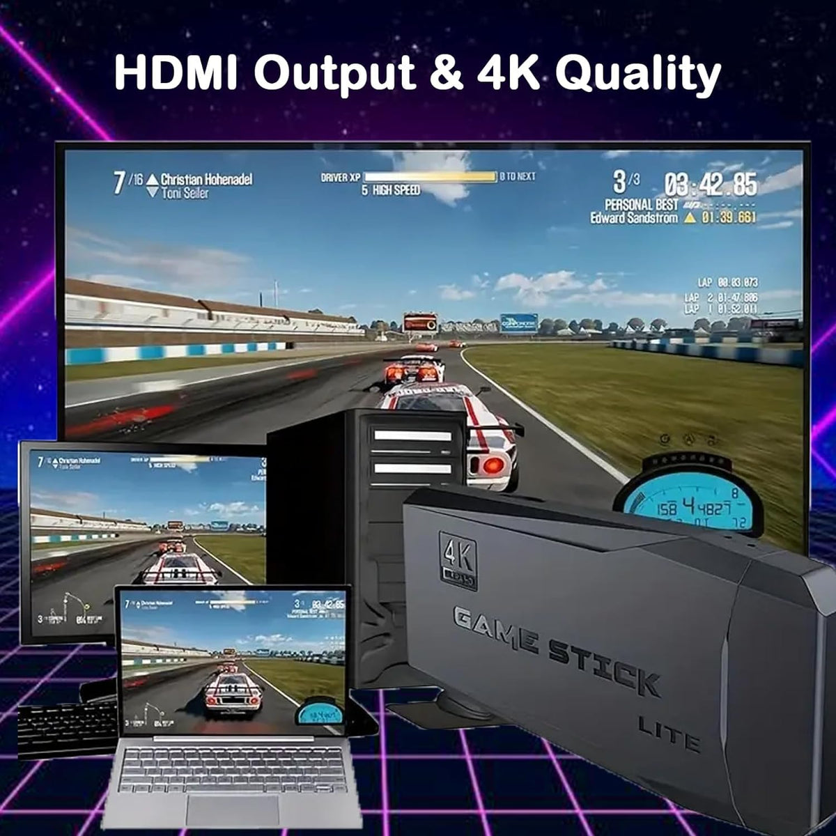 Plug and Play Retro Game Console with 4K HDMI Output, 2.4G Wireless Controllers, 64GB Memory Card Z3181