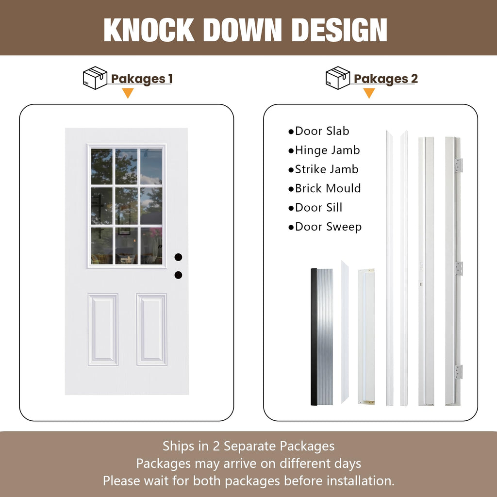 White 9-Lite Fiberglass Entry Door C7475