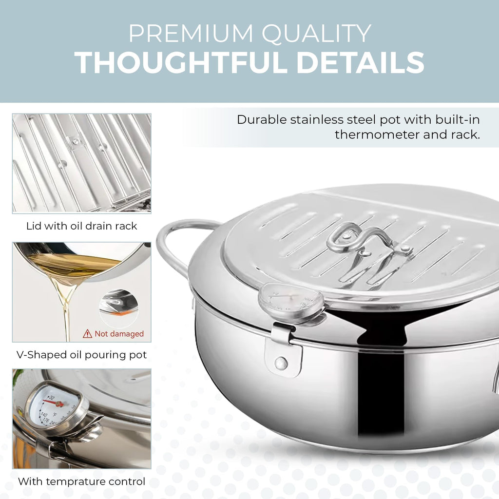 11-Inch Stainless Steel Deep Fryer Pot with Oil Thermometer M28886