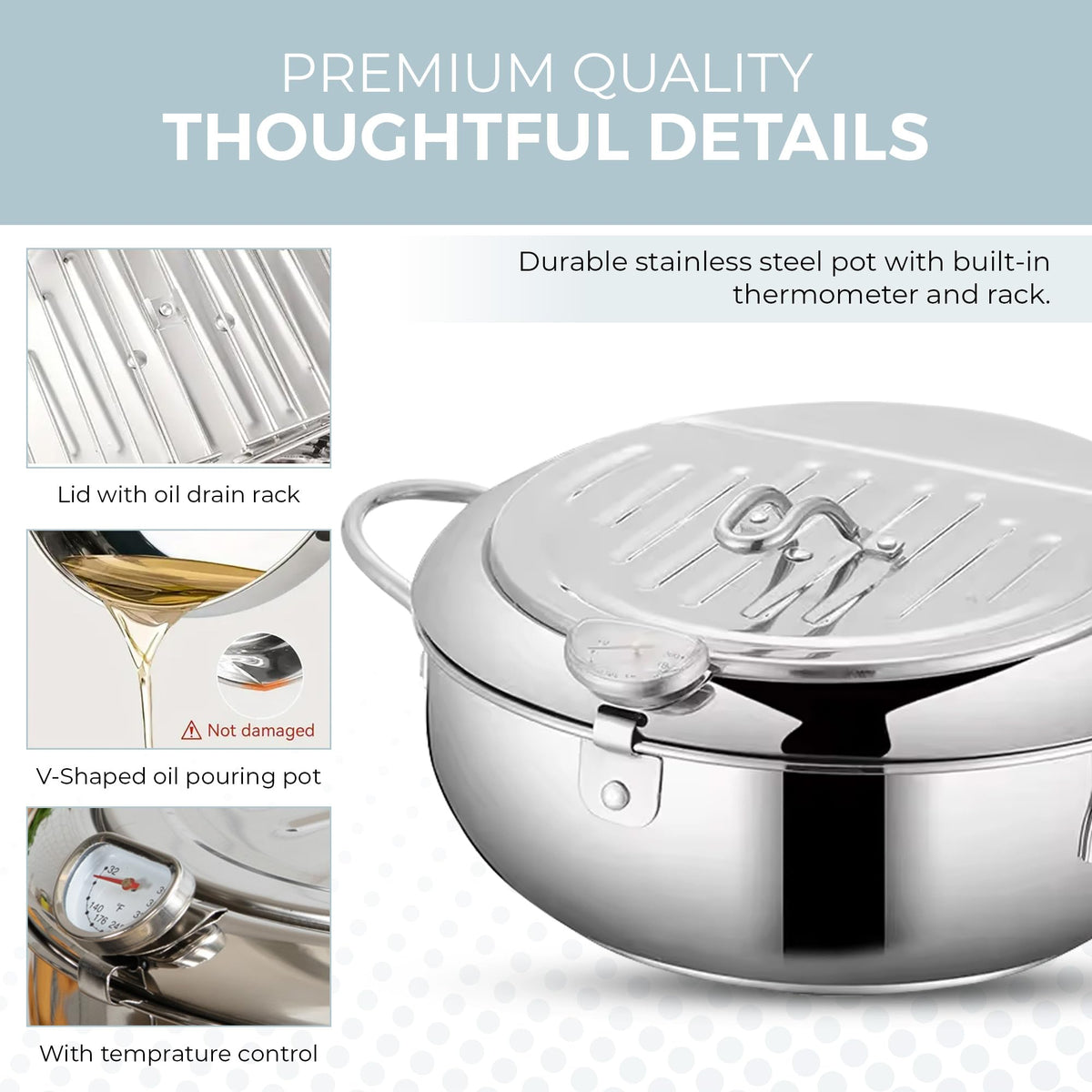 11-Inch Stainless Steel Deep Fryer Pot with Oil Thermometer M28886