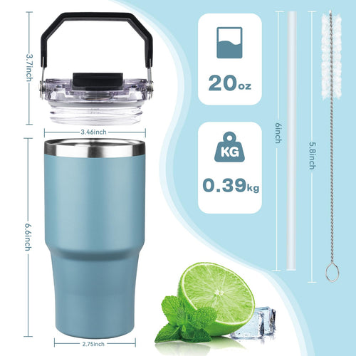 20oz Stainless Steel Insulated Tumbler with Handle and Flip Straw Lid Y6535