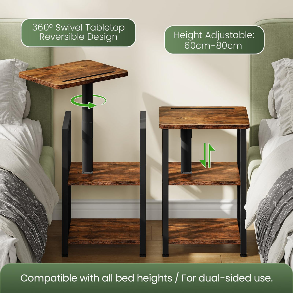 360° Swivel 3-Tier Side Table with Storage A7832