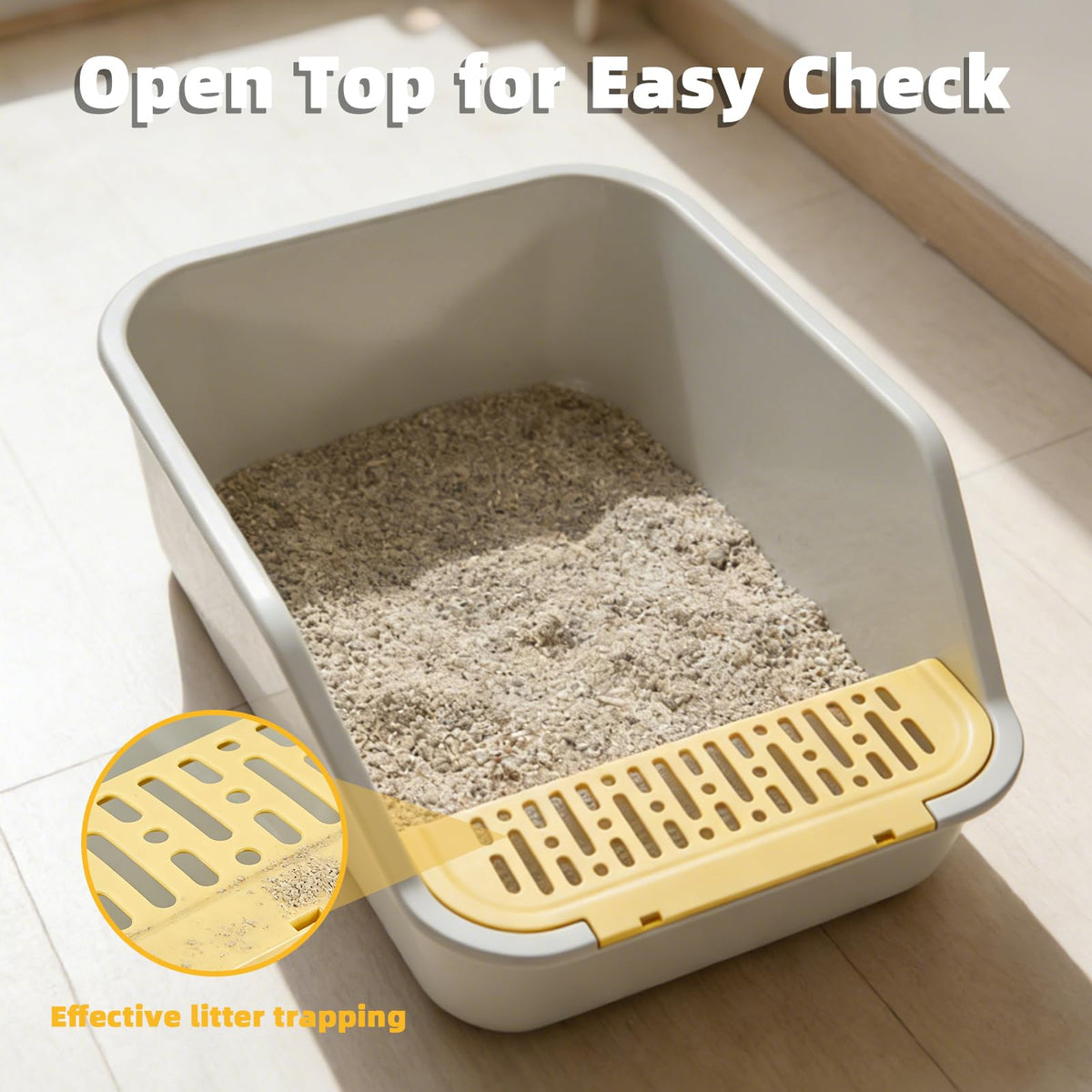 High Sides Open Top Cat Litter Box with Low Entry D214