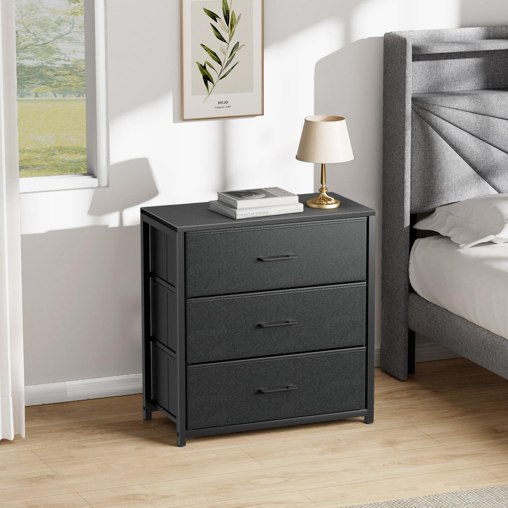 Black 3 Fabric Drawer Nightstand C364