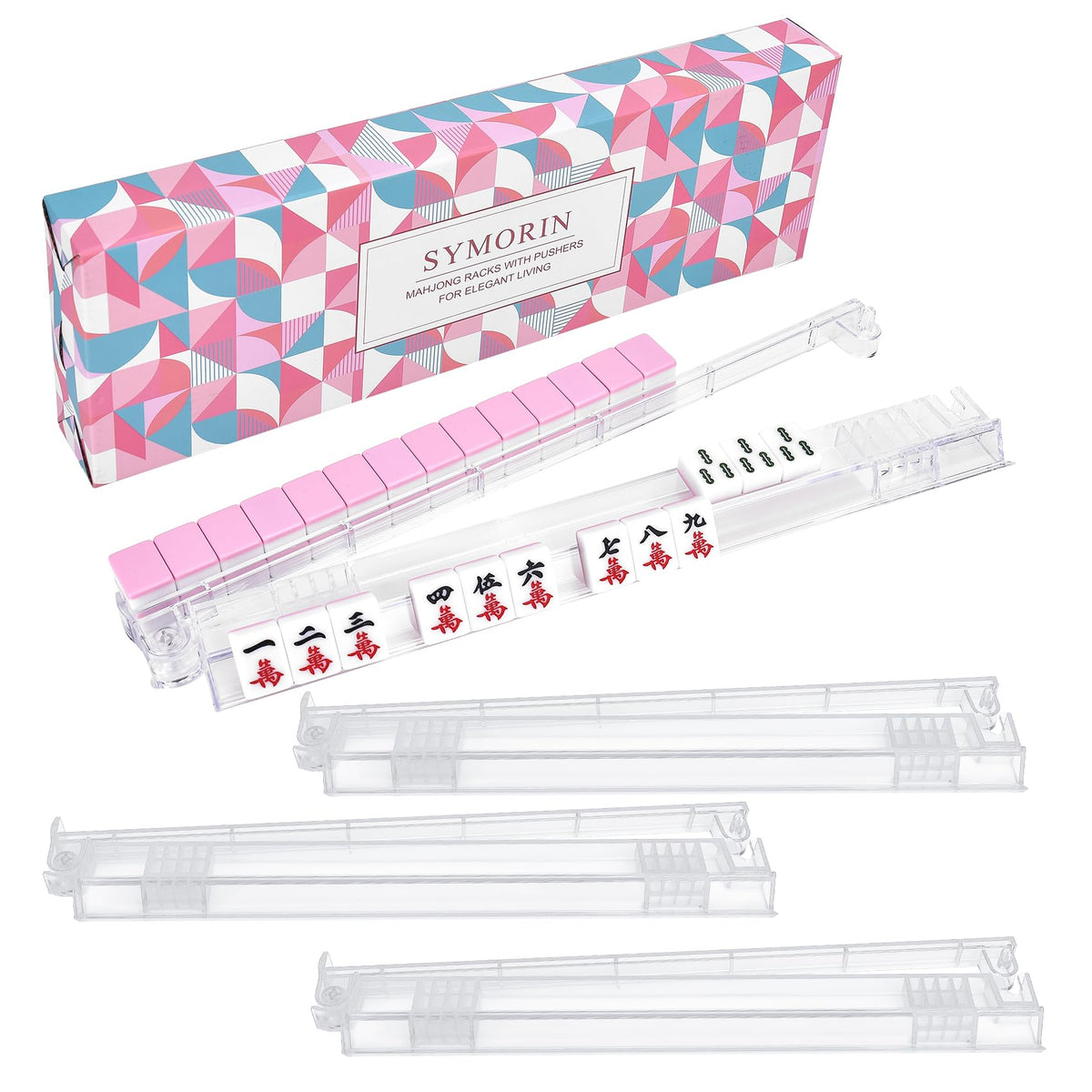 Clear Mahjong Racks with Pushers, 4-Pack Non-Slip Acrylic P5196