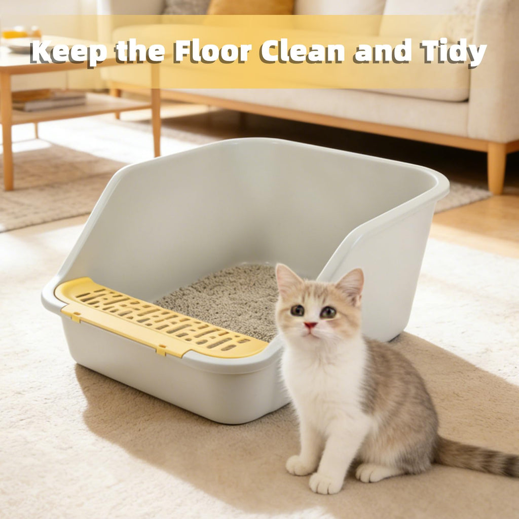 High Sides Open Top Cat Litter Box with Low Entry D214