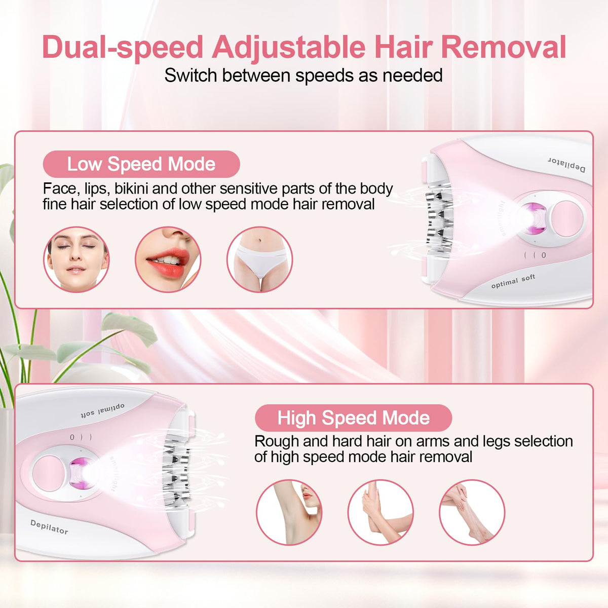 2 Speeds Rechargeable Epilator with LED Light W277819