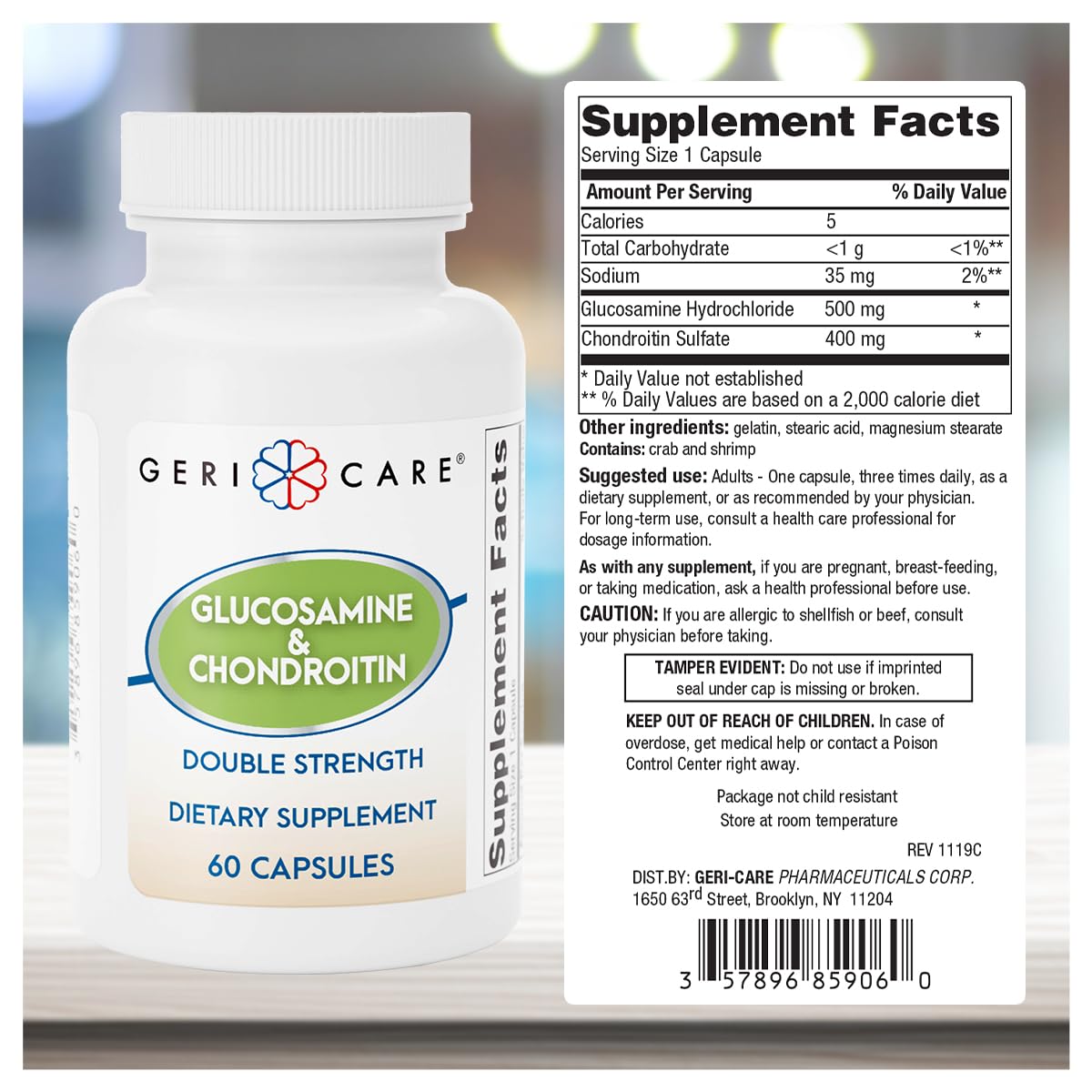 Glucosamine HCl 500 mg Chondroitin Sulfate 400 mg Capsules 60 Count G929247