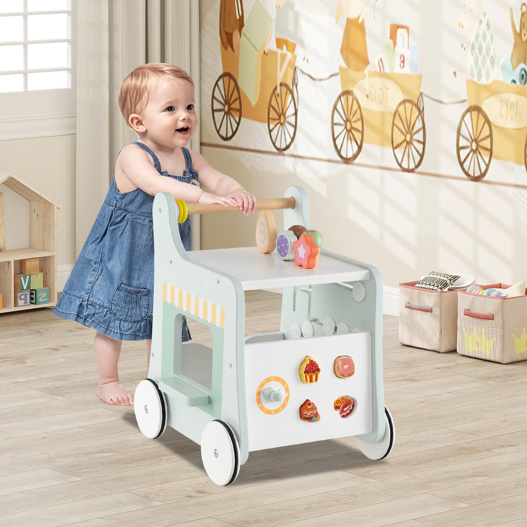Wooden Baby Walker with Storage and Wheels R956