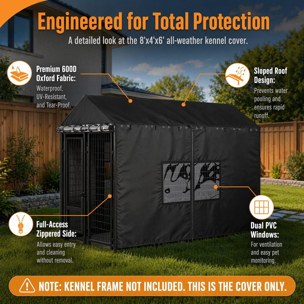 Outdoor Dog Kennel Cover with Clear PVC Windows & Roll-Up Panels S87764