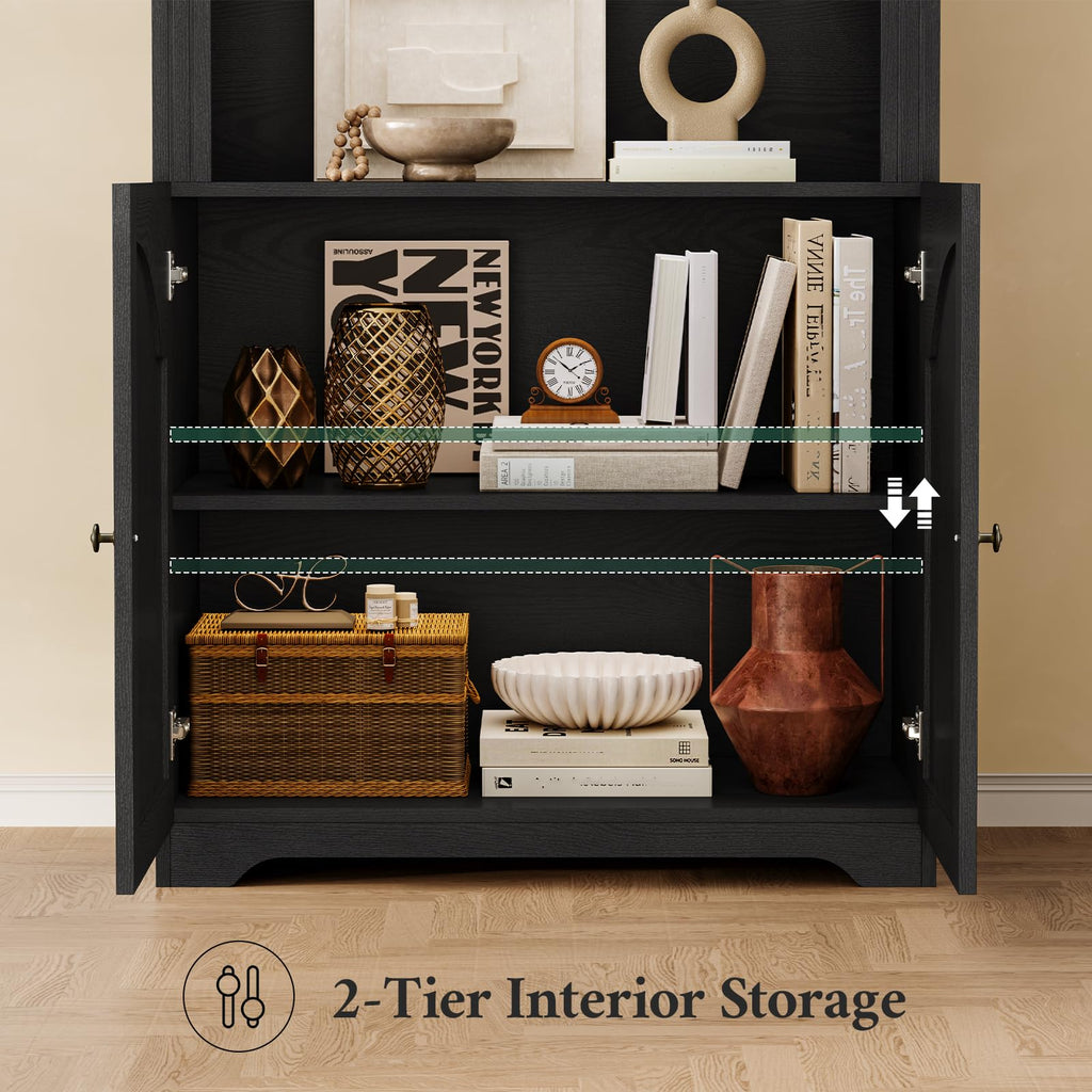 81"x31.4" Arched Bookcase with Adjustable Shelves & Doors E7299