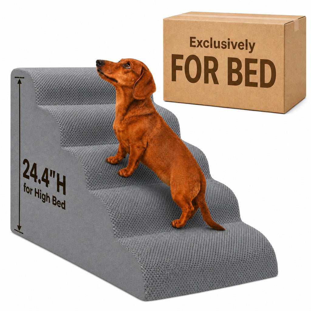 Dog Ramp, Pet Ramp, Dog Stairs, Non-Slip Ladder, 5-Step, Gray Y87977