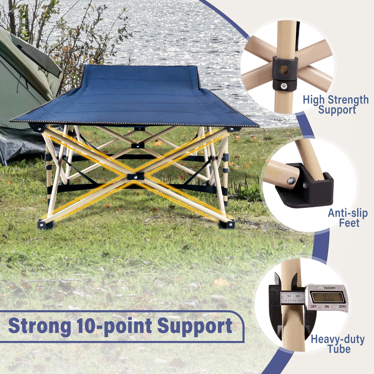 2-Pack Extra Wide Heavy Duty Folding Camping Cots Blue B91465
