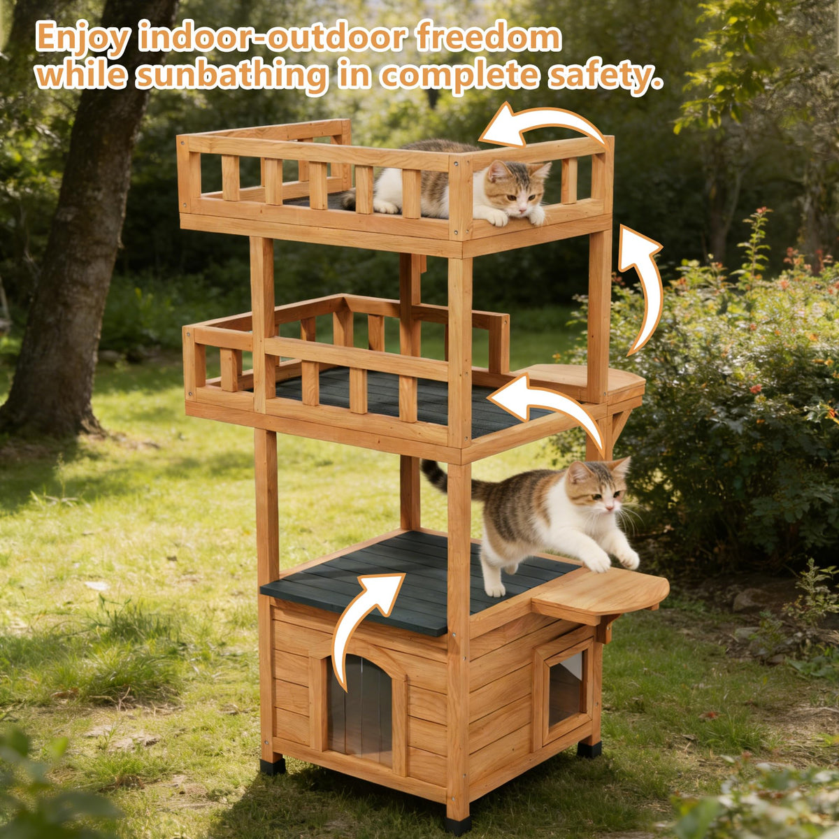 Outdoor Cat Tree Tower with Enclosed Condo Q5815