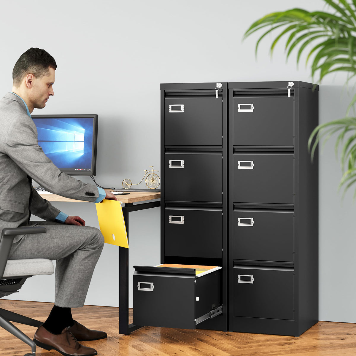 4 Drawer Black Metal File Cabinet with Lock B6711