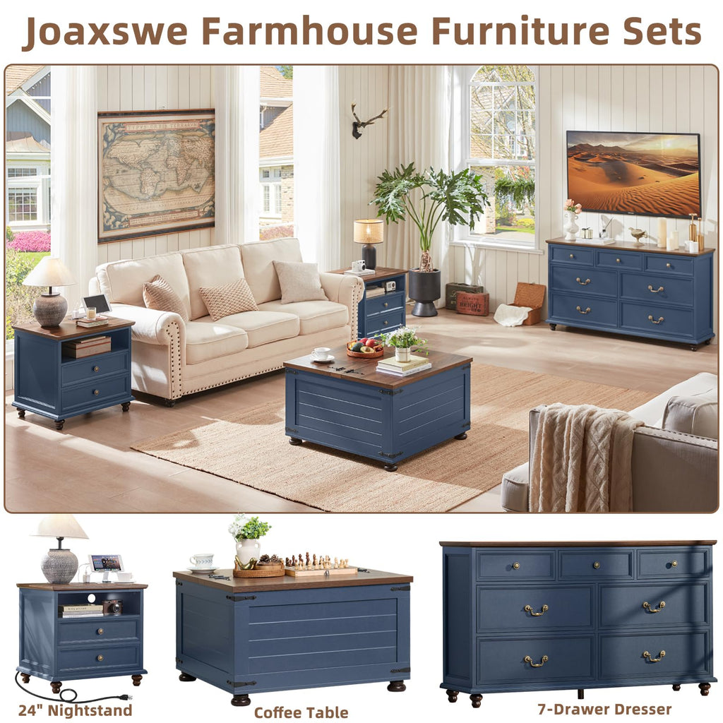 Blue 2 Drawer Nightstand Set of 2 with Charging Station R53485