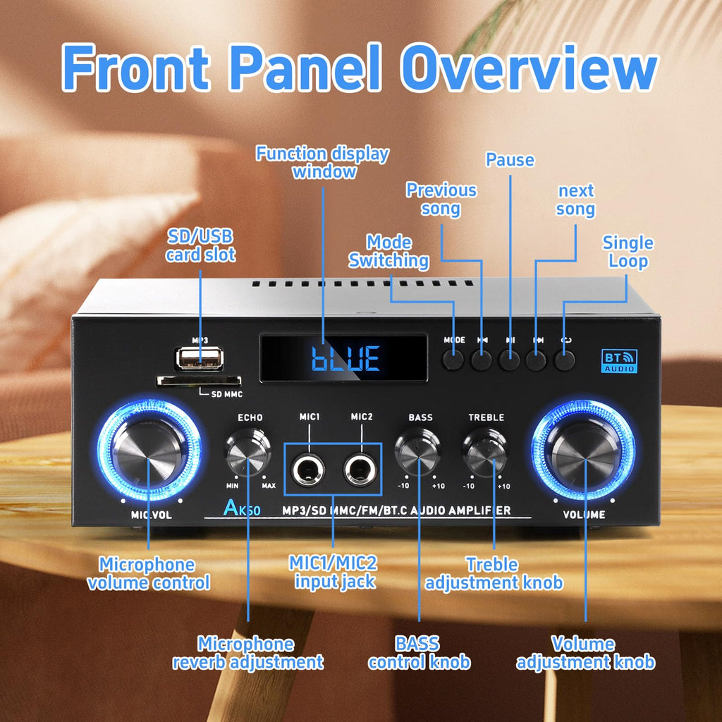 Bluetooth 5.0 2 Channel 400W Stereo Amplifier H252245