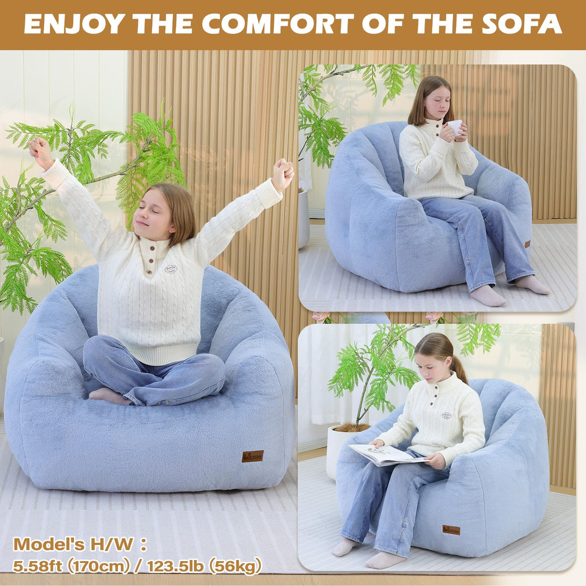 Light Blue Corduroy Bean Bag Chair Z180