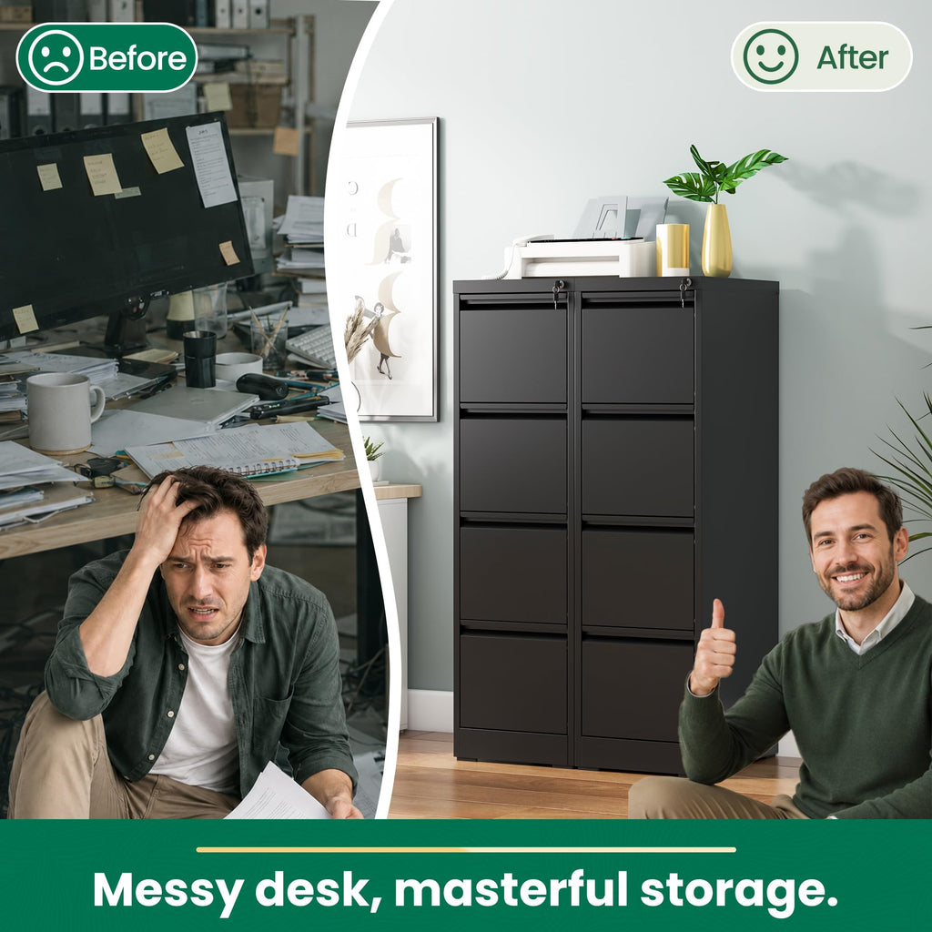 Black 4 Drawer Metal File Cabinet with Lock B967
