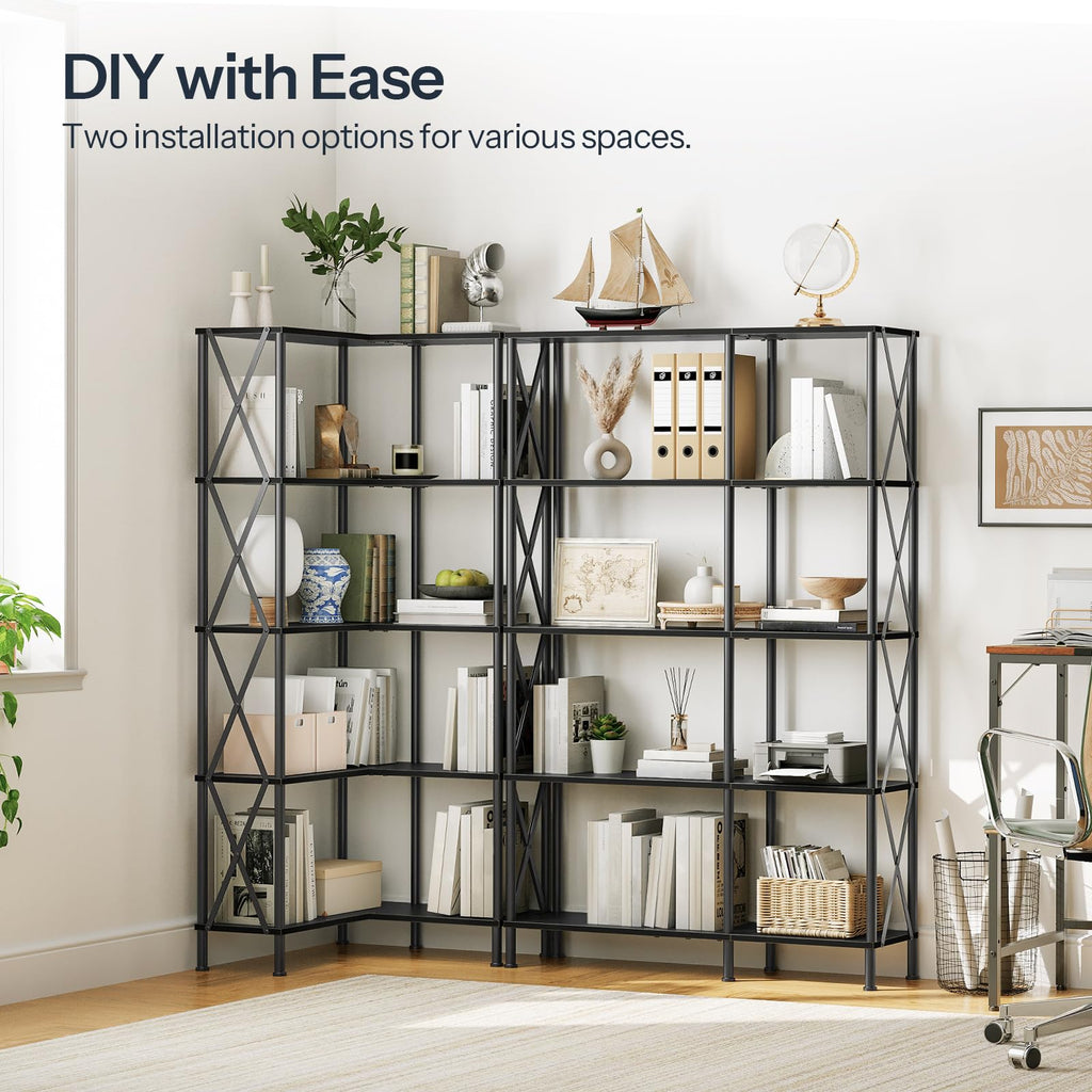 Black 5-Tier L-Shaped Corner Bookshelf W631